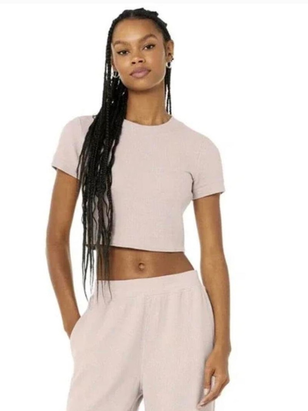 ALO • Sierra micro waffle cropped short sleeve tee top - XS light pink
